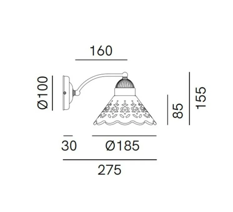 Applique murale, Fior Di Pizzo 17, laiton vieilli, porcelaine blanche, L18,5cm, H15,5cm - Il Fanale