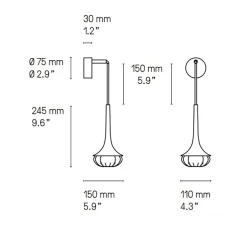 Applique murale, Flea, graphite satiné, Ø11cm, H24,5cm - CVL