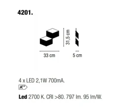Applique murale, Fold Surface, 4201, blanc cassé, LED, 2700K, 797 lm, L33cm, H31,5cm - Vibia