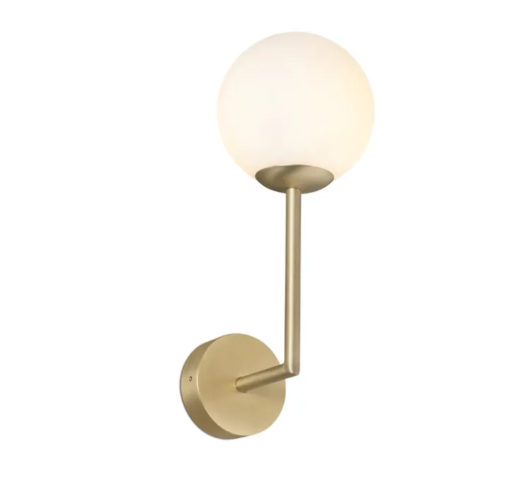 Applique murale, Gala, laiton, verre opalin, IP44, L11,5cm, H32cm - Faro