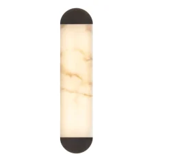 Applique murale, Ghost 570, Albâtre veines marron, Bronze moyen, IP44, LED, dim, 2700K, 700 lm, L12,6cm, H57cm - Entrelacs
