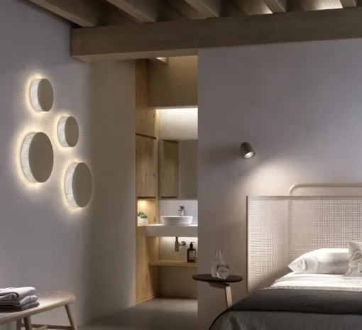 Applique murale, Helios A/01, chêne, LED, dim, 2700K, 2000 lm, Ø26cm, P7,5cm - Bover
