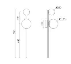 Applique murale, Hyazinte 573, 2 globes, laiton, Ø13,5cm, H90cm - Atelier Areti