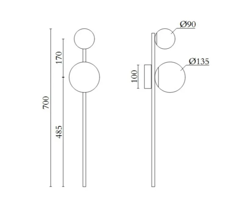 Applique murale, Hyazinte 573, 2 globes, laiton, Ø13,5cm, H90cm - Atelier Areti