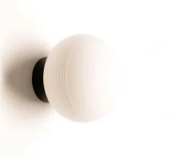 Applique murale, IP44, Qamar, noir, verre blanc opalin, Ø12cm, H11cm - Nexel