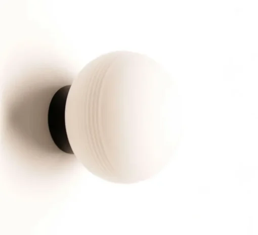 Applique murale, IP44, Qamar, noir, verre blanc opalin, Ø12cm, H11cm - Nexel