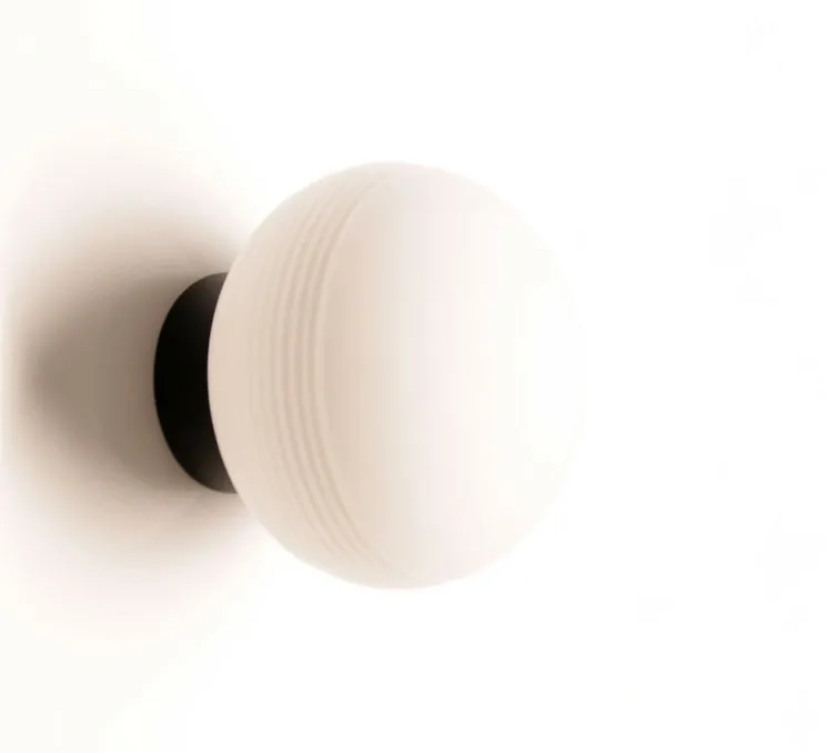 Applique murale, IP44, Qamar, noir, verre blanc opalin, Ø12cm, H11cm - Nexel