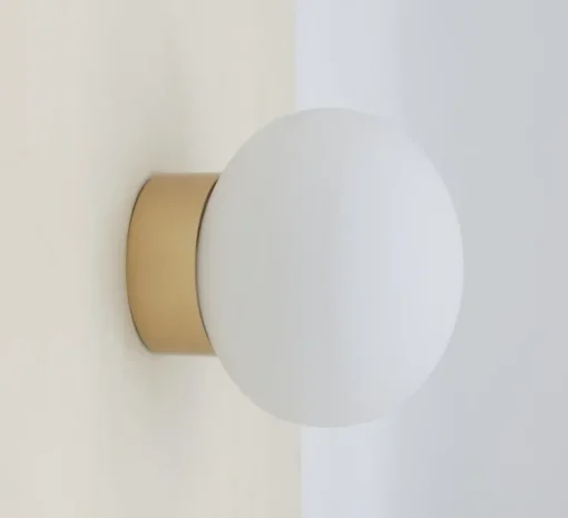 Applique murale, IP44, Qamar, champagne, verre blanc opalin, Ø12cm, H11cm - Nexel