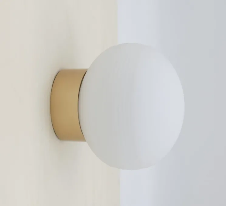 Applique murale, IP44, Qamar, champagne, verre blanc opalin, Ø12cm, H11cm - Nexel