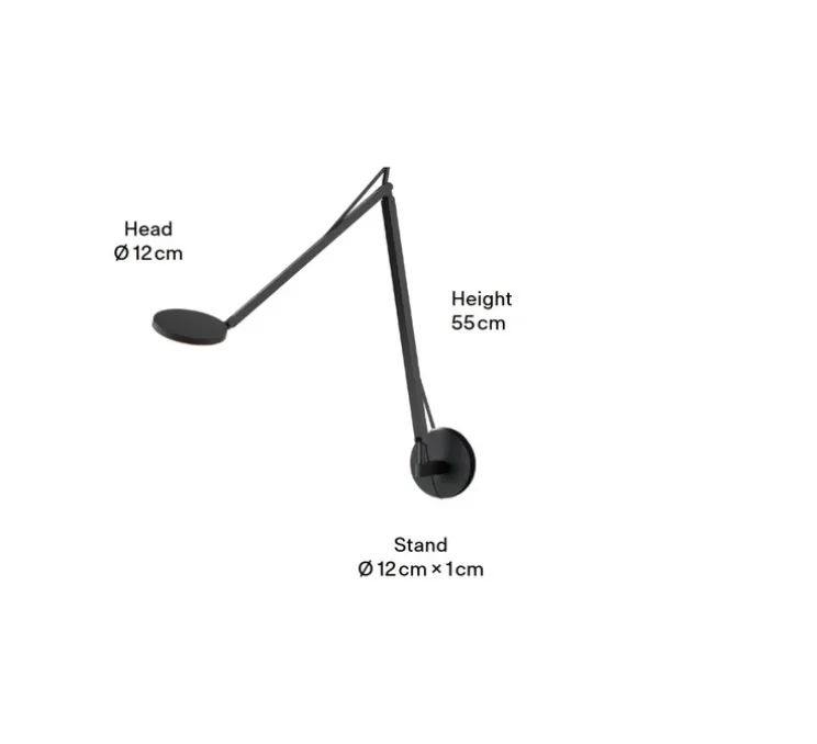Applique murale, John, noir, LED, dim, 3500K, 850 lm, Ø12cm, H55cm - GRAU