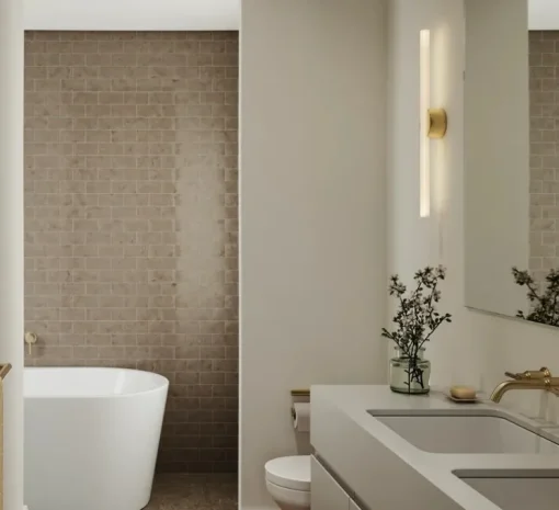 Applique murale, KILTER, laiton, IP44, LED, dim, 2700K, 375 lm, L17cm, H64cm - Tala