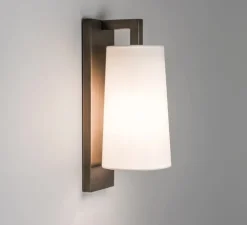 Applique murale, Lago, bronze, avec abat-jour verre blanc, Cone 195, IP44, Ø13cm, H28cm - Astro Lighting