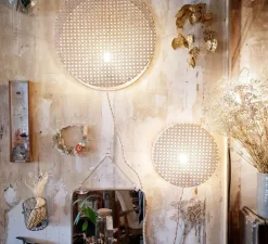 Applique murale, Lampe à poser, Moon 25, cannage naturel, Ø25cm, H8cm - an°so