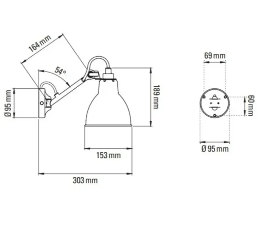 Applique murale, Lampe Gras N°104, avec interrupteur, noir, L15,3cm, H18,9cm - DCW éditions Paris