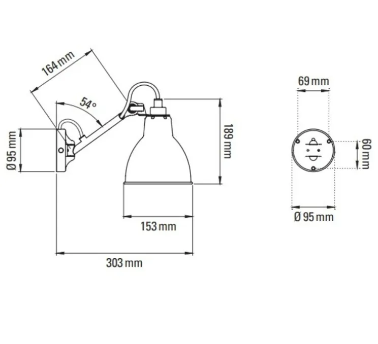 Applique murale, Lampe Gras N°104, avec interrupteur, noir, L15,3cm, H18,9cm - DCW éditions Paris
