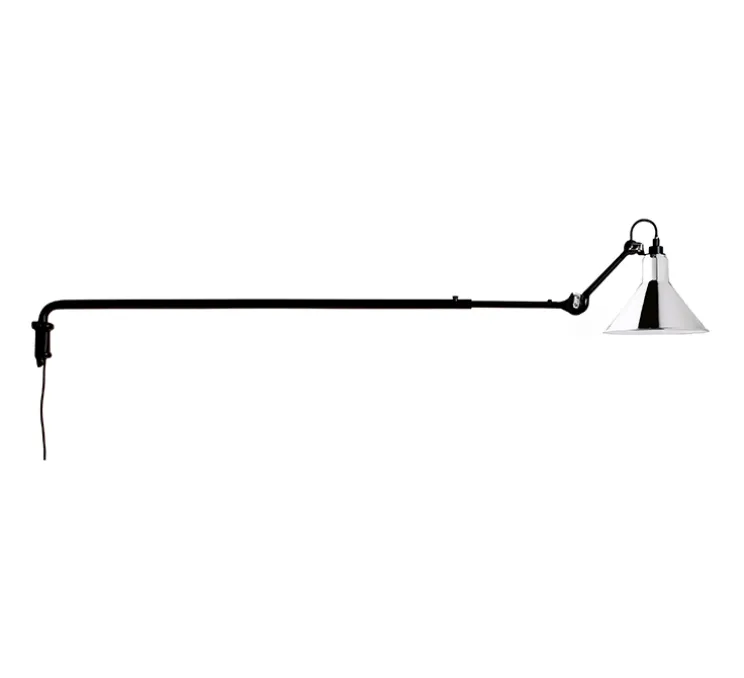 Applique murale, Lampe Gras N°213, noir, abat-jour conique chrome (intérieur blanc), P146cm, H15cm - DCW éditions Paris