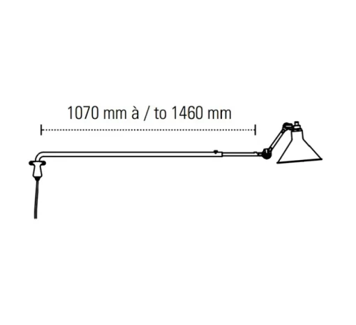 Applique murale, Lampe Gras N°213, noir, abat-jour conique cuivre brut (intérieur cuivre brut), P146cm, H15cm - DCW éditions Paris