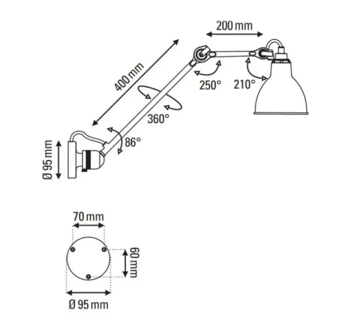 Applique murale, Lampe Gras n°304 L40, noir, L40cm, H14cm - DCW éditions Paris