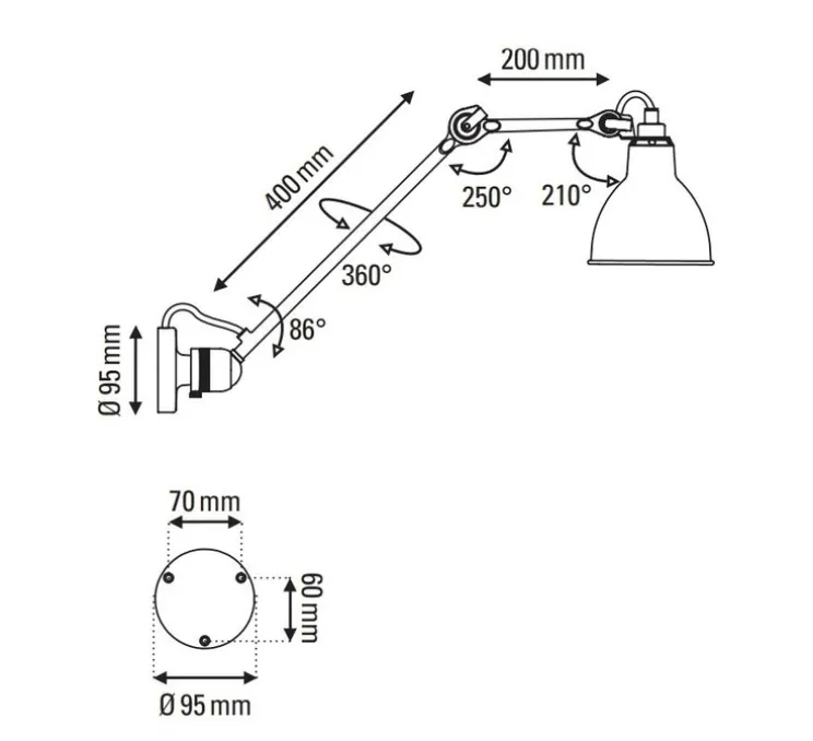 Applique murale, Lampe Gras n°304 L40, noir, L40cm, H14cm - DCW éditions Paris