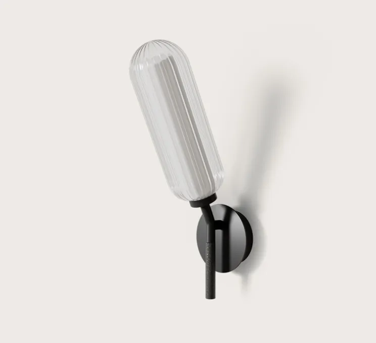 Applique murale, Lari, A1333, noir mat, cuir noir, IP44, LED, dim, 2700K, 900 lm, L10cm, H33cm - Aromas del Campo