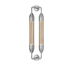 Applique murale, Lemon squeeze double short, acier poli, verre opalin, L18,5cm, H77cm - Umage