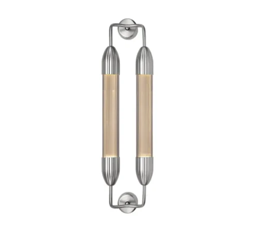 Applique murale, Lemon squeeze double short, acier poli, verre opalin, L18,5cm, H77cm - Umage