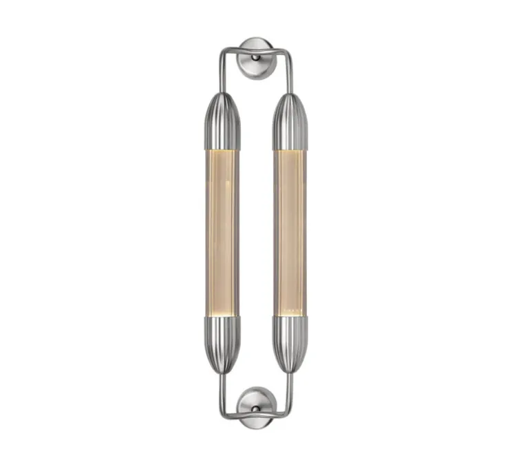 Applique murale, Lemon squeeze double short, acier poli, verre opalin, L18,5cm, H77cm - Umage