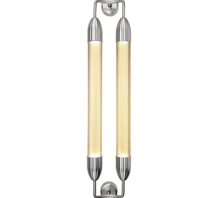 Applique murale, Lemon squeeze double long, acier poli, verre opalin, L18,5cm, H94cm - Umage