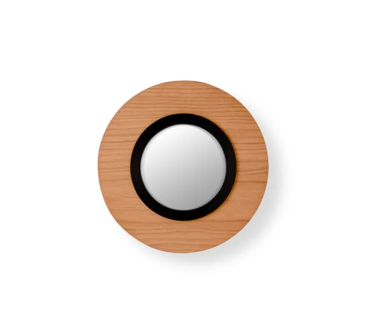 Applique murale, Lens Circular, bois naturel de cerisier, noir, LED, 3000K, 160lm, L24,5cm, H24,5cm - LZF