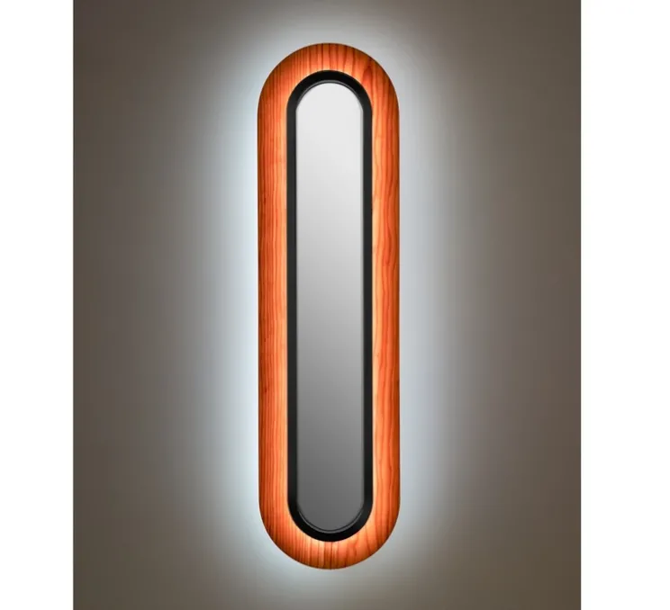 Applique murale, Lens Superoval, bois naturel de cerisier, noir, LED, 3000K, 533lm, L22cm, H78cm - LZF