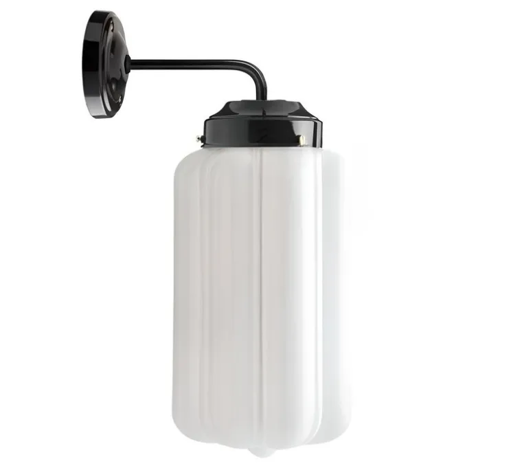 Applique murale, light.128, glass L.004, noir, opalin, IP21, Ø17cm, H43,5cm - Zangra