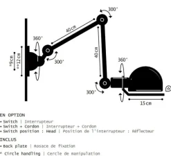 Applique murale, Loft 2 bras, D4401,noir mat, Ø15cm, L80cm - Jieldé