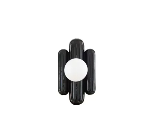 Applique murale, Madeleine, noir, globe opalin, L16cm, H30cm - Cosin