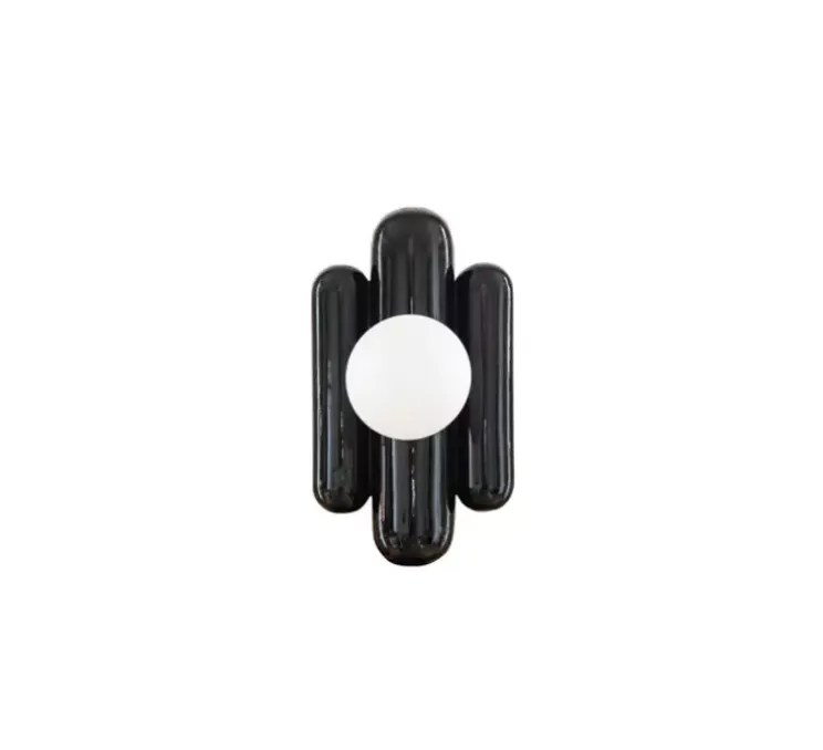 Applique murale, Madeleine, noir, globe opalin, L16cm, H30cm - Cosin
