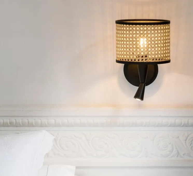 Applique murale, Mambo, liseuse, noir, rotin, cannage, LED, 3000K, 280lm, Ø21cm, H15,9cm - FARO