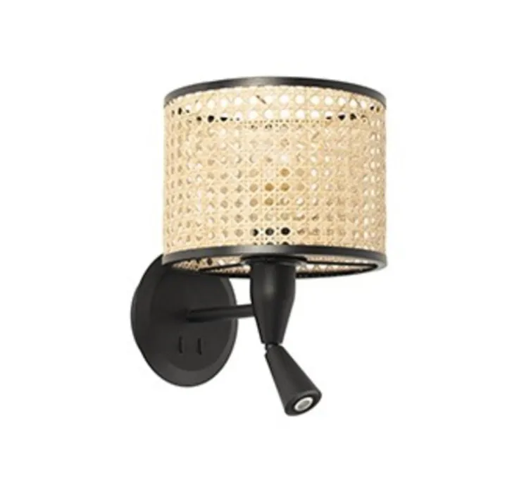 Applique murale, Mambo, liseuse, noir, rotin, cannage, LED, 3000K, 280lm, Ø21cm, H15,9cm - FARO