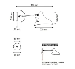 Applique murale, Mantis BS5 SW,avec interrupteur, noir, L22cm, H20,5cm - DCW éditions Paris