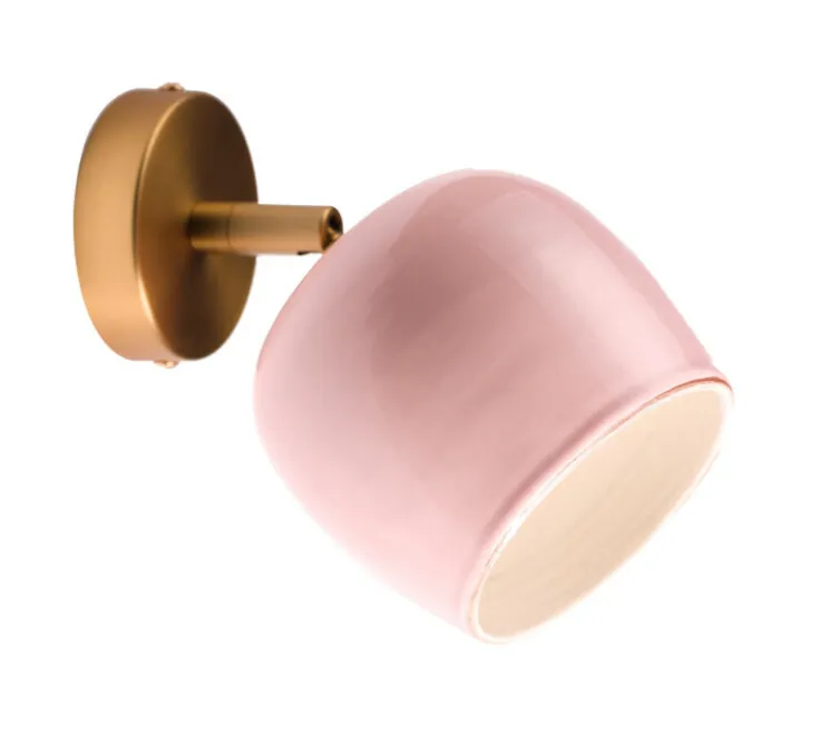 Applique murale, Marcel, abat-jour rose, bras cuivre, Ø12cm, H10cm - Nexel