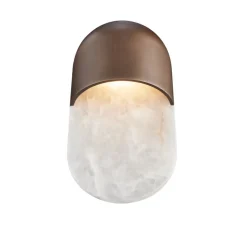 Applique murale, Martel 300, Albâtre veines blanches, Bronze marron foncé patiné, IP44, LED, dim, 2700K, 700 lm, L15cm, H30cm - Entrelacs