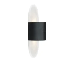 Applique murale, Martel 300, Albâtre veines blanches, Bronze gris foncé patiné, IP44, LED, 2700K, 750 lm, L14cm, H30cm - Entrelacs