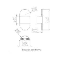 Applique murale, Martel 300, Albâtre veines blanches, Bronze gris foncé patiné, IP44, LED, 2700K, 750 lm, L14cm, H30cm - Entrelacs
