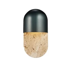 Applique murale, Martel 300, Travertin, Bronze patiné gris foncé, IP44, LED, dim, 2700K, 700 lm, L15cm, H30cm - Entrelacs