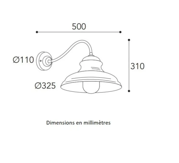 Applique murale, Mill 1590, Cuivre laiton vieilli, IP44, L50cm, H31cm - Moretti Luce