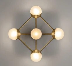 Applique murale, Molecule 5, laiton, verre frosted, L58,4cm, H22,4cm - Schwung
