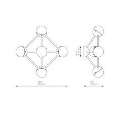 Applique murale, Molecule 5, laiton, verre frosted, L58,4cm, H22,4cm - Schwung
