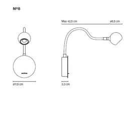 Applique murale, N°8, noir et chêne, Led, 2700k, 150lm,ø11,5 cm - Marset