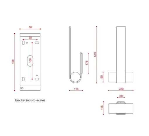 Applique murale, Nastro 563.42, noir texturé, bois de frêne, IP40, LED, dim, 2700K, 2300 lm, L22cm, H51cm - Tooy
