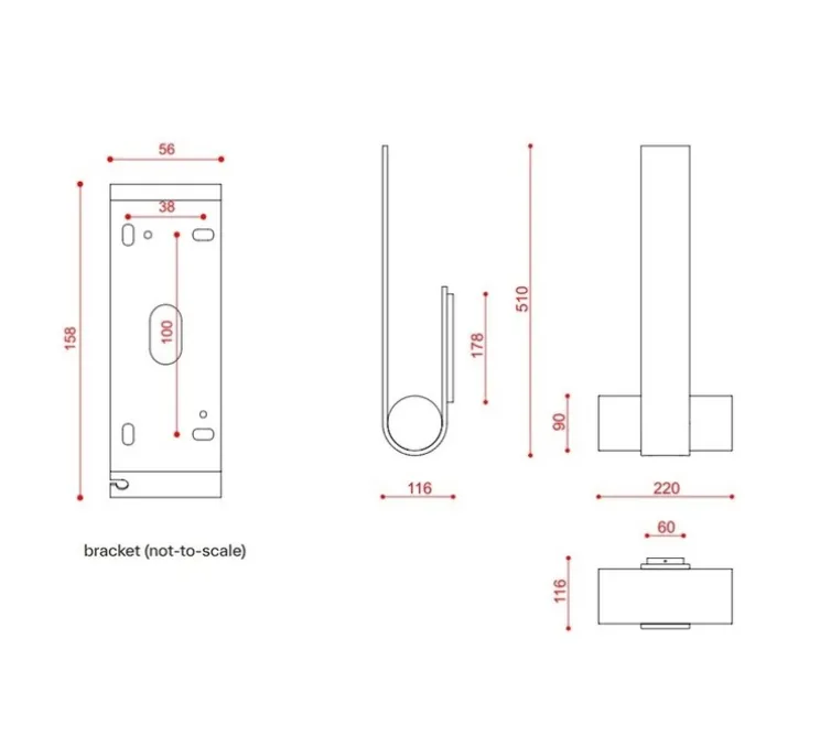 Applique murale, Nastro 563.42, noir texturé, bois de frêne, IP40, LED, dim, 2700K, 2300 lm, L22cm, H51cm - Tooy