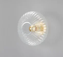 Applique murale, Neith, verre cannelé transparent, laiton satiné, Ø30cm, H30cm - Mullan Lighting