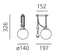 Applique murale, NH, blanc, laiton, noir, L14cm, H32,6cm - Artemide